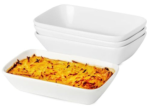 Auflaufform Porzellan 4er Set, 400 ml Rechteckige Porzellan Backformen für je 1 Portion, Klein Auflaufform Für Lasagne, Tiramisu & Auflauf, Crème Brulee Backformen Set für 1 Personen, 18x11x4cm