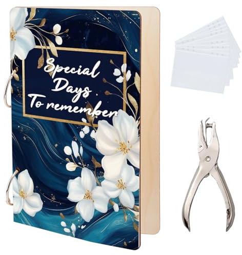 SUPERDANT Organizzatore di Biglietti per Giorni Speciali Raccoglitore di Biglietti di Auguri con Onde e Fiori In Legno Raccoglitore di Cartoline di Compleanno con Perforatrice e 2 tasche