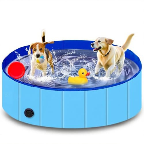 Hundepool, Zusammenklappbarer Robuster Wasserdichter Schwimmpool für Kleine, Mittelgroße & Große- Anti-Rutsch Badewanne mit Verschleißfester Oberfläche für Katzen und Hunde im Garten (L-120cm*30cm)