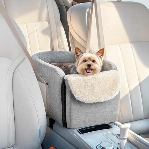 VavoPaw Hundeautositze für Kleine Hunde, Mittelkonsole Hundeautositz mit Rutschfestem Boden und Staufach, Hundebett für Welpen, Kleine Hunde, Katzen unter 12 Pfund, Grau