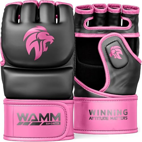 WAMM Sports MMA Gloves - for Men & Women - MAXForce EVE Anti-Injury Shock Absorb Boxing Gloves Kickboxing Gloves - Half Finger, Open Palm for Muay, Sparring, Punching Bag (Pink, Large/XLarge)