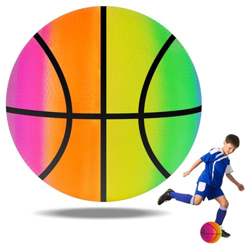 OSDUE PVC Regenbogen Ball,Bouncy Kickball Kinder Spielball Mehrfarbig Rainbow Basketball für Kinder Softball Drinnen und Draußen - ohne luftpumpe geliefert Wird (8,6 Zoll)