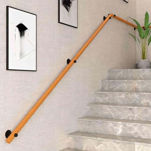 Scala in legno per interni con braccioli rotondi in legno massello e staffa in acciaio inossidabile, scala sicura a parete per casa e ospedale, design senza barriere (B, 150 cm)