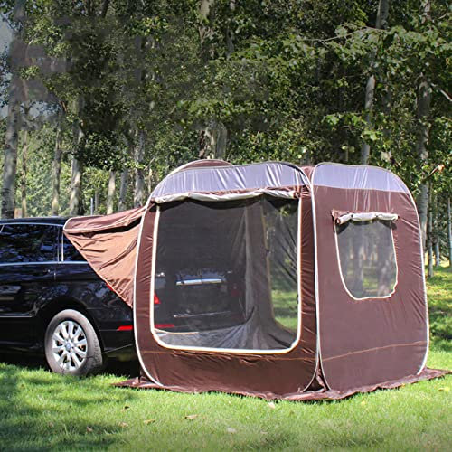 Pop Up Car Rear Tent, SUV Car Tailgate Awning Tents for Camping,Portable Big Space Van Trunk Tent Cover, UV Protection Coating Water Proof (Brown)