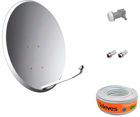CABLEPELADO - Kit Antena Parabólica Satélite + LNB Universal + 20m Cable Coaxial + 2 Conectores F – Instalación Exterior para Televisión Satélite HD