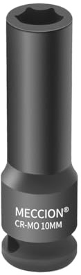 Meccion Douille à Chocs 10mm en 3/8 Pouce Entraînement, Robuste Cr-Mo 6 Pans Douille Profonde, 63mm Longue