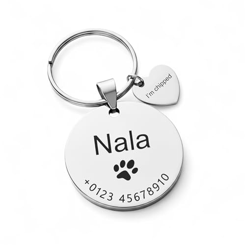 Hundemarke mit Gravur aus Edelstahl – personalisierte Hundemarke mit QR Code | Dog Name Tag for Collar | Dog Tag – Haustiermarke für Hunde & Katzen, langlebig & leicht (Rund)