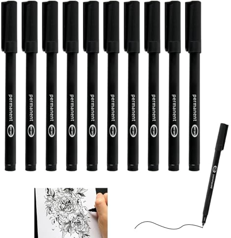 10 Stück Wischfest Marker Permanent, Folienstift Permanentmarker Schwarz, Wasserfest auf Fast Allen Oberflächen, 0,6 mm Spitze, Cchnell Trocknend Universalstifte für Folien, Glas, Kunststoff, Metall