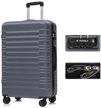 YONSLY Premium Reisekoffer TSA-Schloss,YKK-Reißverschluss Hartschalen-Koffer Trolley Kabinenkoffer Rollkoffer Suitcase Handgepäck 4 Rollen (Grau, XL)