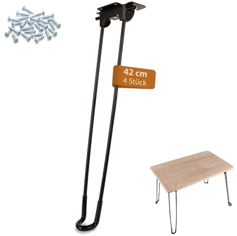 KYOOB Klappbare Haarnadel Tischbeine 42cm mit hochwertigen Assy Schrauben | Metall-Tischbeine für Couchtisch & Beistelltisch | robuste Hairpin Legs | platzsparend, modern & leicht montierbar