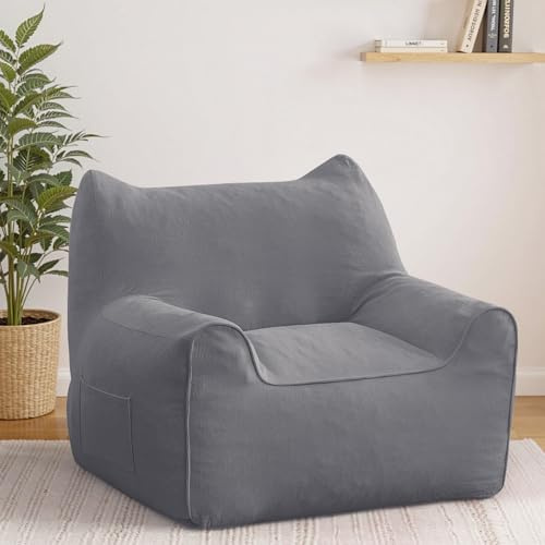 HOMMPA Sitzsack für Erwachsene mit Armlehnen und Füllung - Katzenförmiger großer gemütlicher Sitzsack, fauler Boden-Sofa-Sessel für Wohnzimmer, Schlafzimmer,Wohnheim,Grey