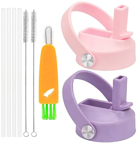 XccMe 2Pack Replacement Straw Lid for Hydro Flask Wide Mouth Bottle | Lid with Straw for Hydroflask 12 16 18 20 32 40 oz Wide Mouth Bottle,Leak-Proof Cap with Flexible Handle,Lid Brush