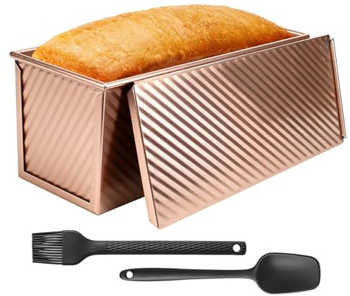 Loaf Tin with Lid 2LB Non Stick Bread Tins for Baking, Pullman Loaf Pan | Carbon Steel Sandwich Loaf Tin with Slide Cover, Non Stick Bakeware for Toast Bread Pan with Silicone Brush Spatula