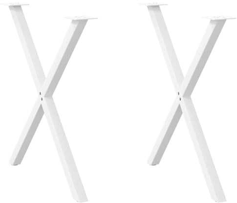 Mhdvray X-Form Esstischbeine Set 2 Stück aus pulverbeschichtetem Stahl 70 x 73 cm Weiß verstellbare Füße für robuste Tischgestelle Modernes Design für Küche Wohnzimmer Büro