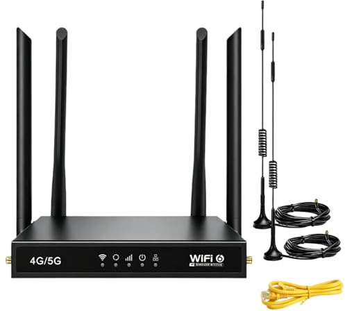 4G Router with SIM Card Slot, 4G LTE WiFi 6 Router 300Mbps, Plug & Play Mobile WiFi Router with 4 LAN/WAN Ports, 6 High Gain Antennas, SIM Card Router for Travel Home Office Caravan CCTV