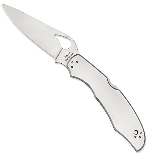 Spyderco Cara Cara 2, Stainless Steel Handle, Plain, schwarz, 10 cm | 21,6 cm Gesamtlänge, 9,6 cm 8Cr13MoV Stahlklinge, Edelstahlgriff, Rückverriegelung, vollflächiges Mahlen