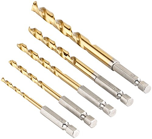 AGT Bohrer Sechskant: HSS-Bohrer-Set f. Akkuschrauber, Titan-beschichtet, 3-8 mm, 5 Stk. (Bohrer mit Sechskantschaft, 6 Kant, Sechskantaufnahme)