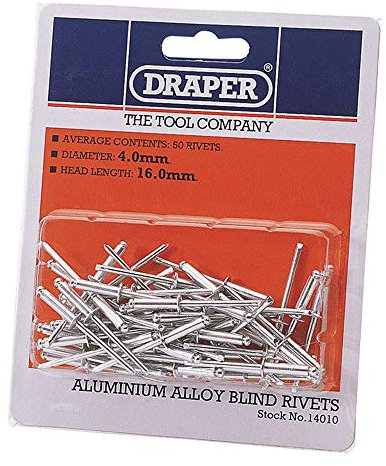 Draper 14010 Blind Rivets, 4mm x 15.8mm, Blue, Pack of 50