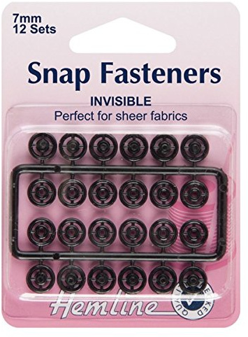 Sew On Snap Fasteners 7mm Black Invisible