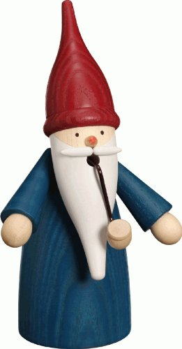 Seiffener Volkskunst | Räuchermännchen Erzgebirge Wichtel | 16 cm | erzgebirgische Holzkunst Weihnachten | 12301/2 | Traditionswichtel blau