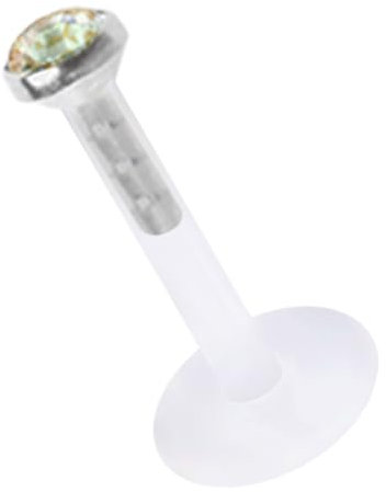 Modern Nature Piercing-Schmuck Ein Lippenpiercing Teflon Labret Stecksystem Stahl 1,2 x 10 mm + Stein 2,5 mm in multiklar