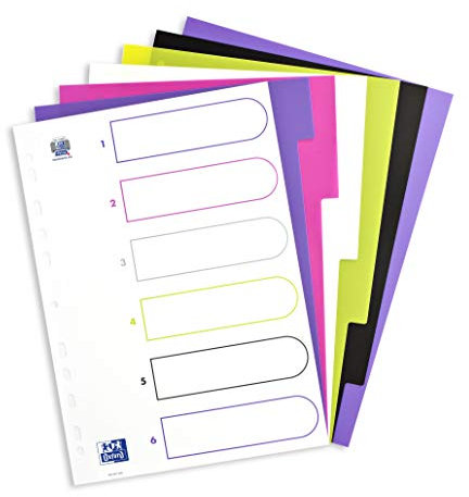 Oxford A4 Kunststoff-Register myColour, blanko, 6 Blatt, 6-teilig, 20 Stück