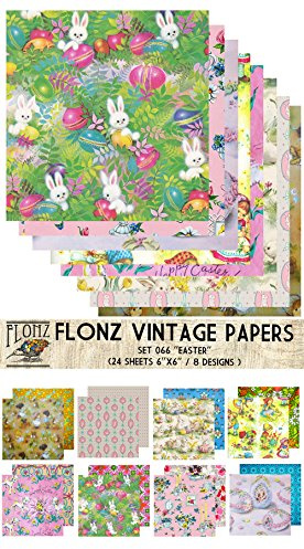 Flonz Paper Pack (24blatt 15x15cm) Easter Bunny Vintage Muster Papier fur Scrapbooking und Handwerk