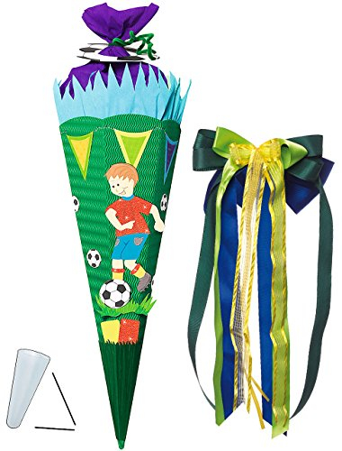 alles-meine.de GmbH BASTELSET Schultüte - Fußball Spieler - Fussball - 85 cm - incl. großer Schleife - mit/ohne Kunststoff Spitze - Zuckertüte - Set zum selber Basteln - 6 ..