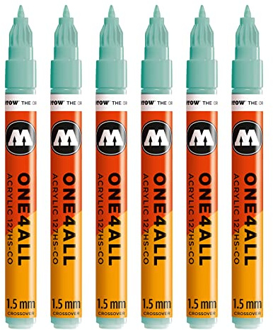 Molotow One4All 127HS-CO Acryl Marker 6 Stück, Farbe 020 lago blau pastell | 1,5 mm Strichstärke, hochdeckend und permanent, schnell trocknend, UV-beständig, nachfüllbar, für fast alle Untergründe