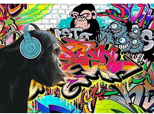 Runa Art Fototapete Graffiti Affe Modern Vlies Wohnzimmer Schlafzimmer - Made in Germany - 308 x 220 cm Bunt 9169010b