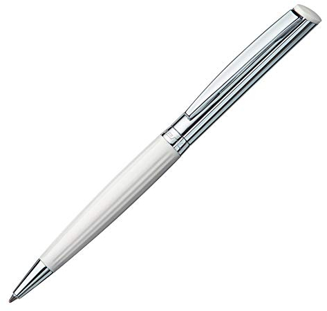 stempel-fabrik – Stempel-Kugelschreiber Heri Diagonal Wave 6251 Custom mit Wunschtext personalisieren – 2in1 Kugelschreiber mit selbstfärbendem Taschenstempel (33 x 8 mm | 3 Zeilen | Weiß/Silber)