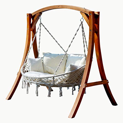ALEOS. AS-S Balançoire de Jardin Hollywood en Bois avec Chaise Suspendu Pliables Maui