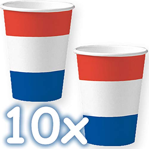 DH-Konzept 10 Becher * NIEDERLANDE/Holland * für Geburtstag, Länderparty oder Firmen-Event in Rot-Weiß-Blau | Orangje Netherlands Pappbecher Partybecher Set