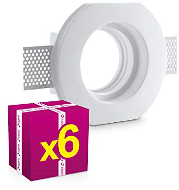 Superia - 6pz Portafaretto in Gesso CERAMICO da Incasso Rotondo Slim per Controsoffitti cod. GA500