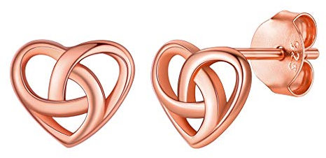 Heart Stud Earrings for Women, Rose Gold Plated Sterling Silver Vintage Celtic Knot Studs for Sensitive Ears, Cute Stud Earrings Jewellery