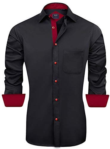 J.VER Mens Black Formal Shirts Long Sleeve Dress Shirts Business Slim Fit Work Wedding Regular Fit Silk Stretch Non Iron XL