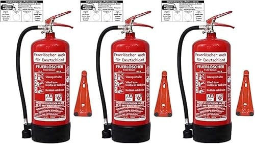 Brandengel® Feuerlöscher 3X 6L Schaum Brandklasse AB DIN EN 3 + GS, Manometer, Wandhalter, Messingarmatur Sicherheitsventil, Standfuß, Schaumlöscher (Mit Prüfnachweis u. Jahresmarke) Haushalt Büro