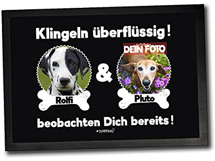Sunnywall Fußmatte mit Hunden & Katzen - Klingeln überflüssig - Personalisiert mit Foto und Wunschnamen (Zwei Tiere, 60 x 40 cm)