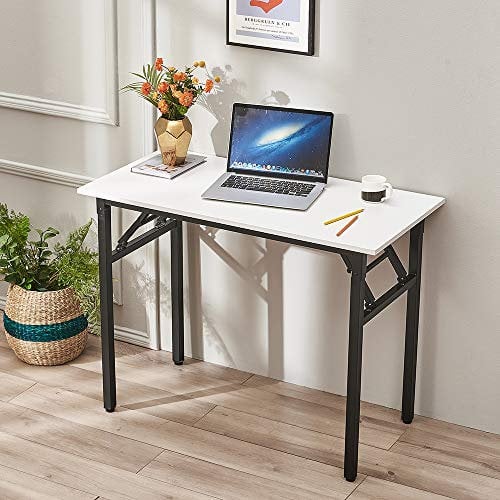 Foldable Computer Desk No Assembly Folding Desk Office Study Table PC Laptop Portable Workstation 100x50x76 cm White/BLACK (White)
