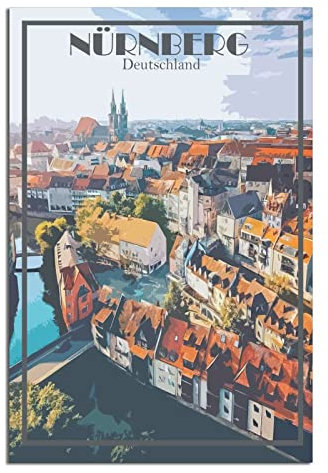 Nurnberg Germany Vintage Reiseposter Skyline Deko Poster Modern Schlafzimmer Leinwand Kunst Poster Bild Gemälde Poster Wanddeko Kunst Geschenk