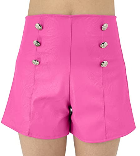 JOPHY & CO. Pantaloncini Ecopelle Donna Vita Alta (cod. 6632) (L, Fucsia)