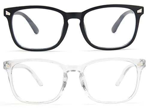 livho Paquete de 2 anteojos de bloqueo de luz azul, lectura de computadora, juegos, televisión, teléfonos para mujeres y hombres, antifatiga ocular y brillo UV (transparente + rosa transparente), *B9