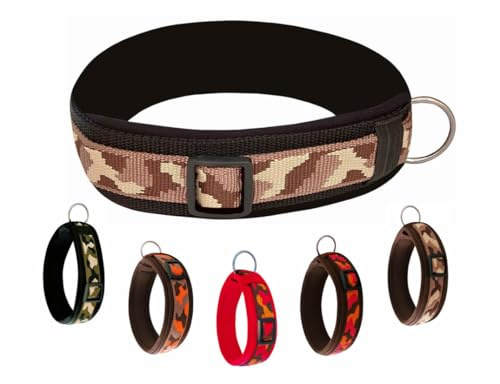 Buddypack-Hundehalsband breit & weich gepolstert (Braun-Creme, XS) | 4 cm breit für kleine, 5 cm breit für große Hunde, Neopren-Polster, Größe verstellbar, stabiler Klickverschluß, fellschonend