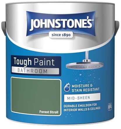 Johnstone's - Bathroom Paint - Forest Stroll - Mid Sheen Finish - Stain Blocker Paint - Use in Moist & Damp Areas - Low Odour - Dry in 1-2 Hours - 12m2 Coverage per Litre - 2.5L