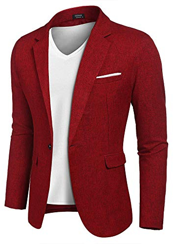 COOFANDY Veste pour Homme Coupe Slim à Manches Longues Veste d'affaires Un Bouton Vin Rouge Taille L Vin Rouge L