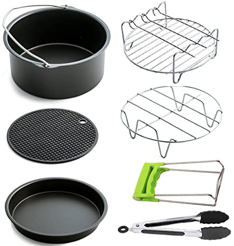 MVSR 7 inch General Air Fryer Accessories 7 pcs Halogen Oven Accessories with Recipe Cookbook, Airfryer Accessories for All Most Brands 3QT-5QT Deep Fryers, No-BPA, Dishwasher Safe