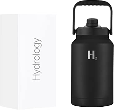 H2 HYDROLOGY Growler Wasserflasche mit Griffdeckel, doppelwandig, vakuumisoliert, 3,5 l, auslaufsicher, schweißfrei, Sport, Wandern, Camping, Reisen, 3,6 l, Schwarz