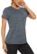 TACVASEN Melange Sportshirt Damen Kurzarm Tee Wandershirt Rundhals Meliert Leicht Oberteil für Laufen Joggen Training Tops (XL, Dunkelgrau)