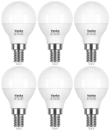 Vanke E14 LED Light Bulb, Small Edison Screw in Golf Ball Bulbs, 6W (Equivalent to 40W), Warm White 2700K Yellow Light, 470 Lumen, Pack of 6, Non-Dimmable