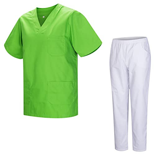 MISEMIYA - Unisex-Schrubb-Set - Medizinische Uniform mit Oberteil und Hose 817-8312-BLANCO - Large, Apple Green